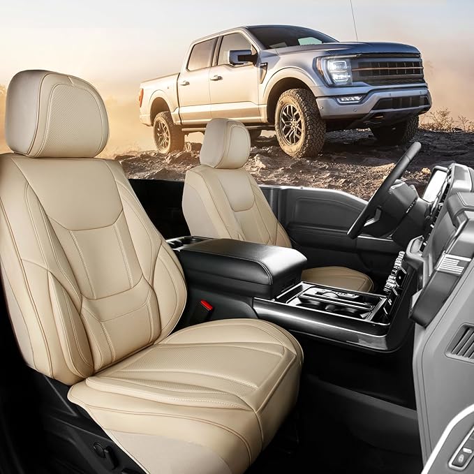 Coverland Custom Fit Car Seat Covers for Truck Compatible with [2004-2008 Ford F-150 SuperCrew Cab] Premium Waterproof Non-Slip Interior Seat Protector [Front Beige - Size Chart A116]