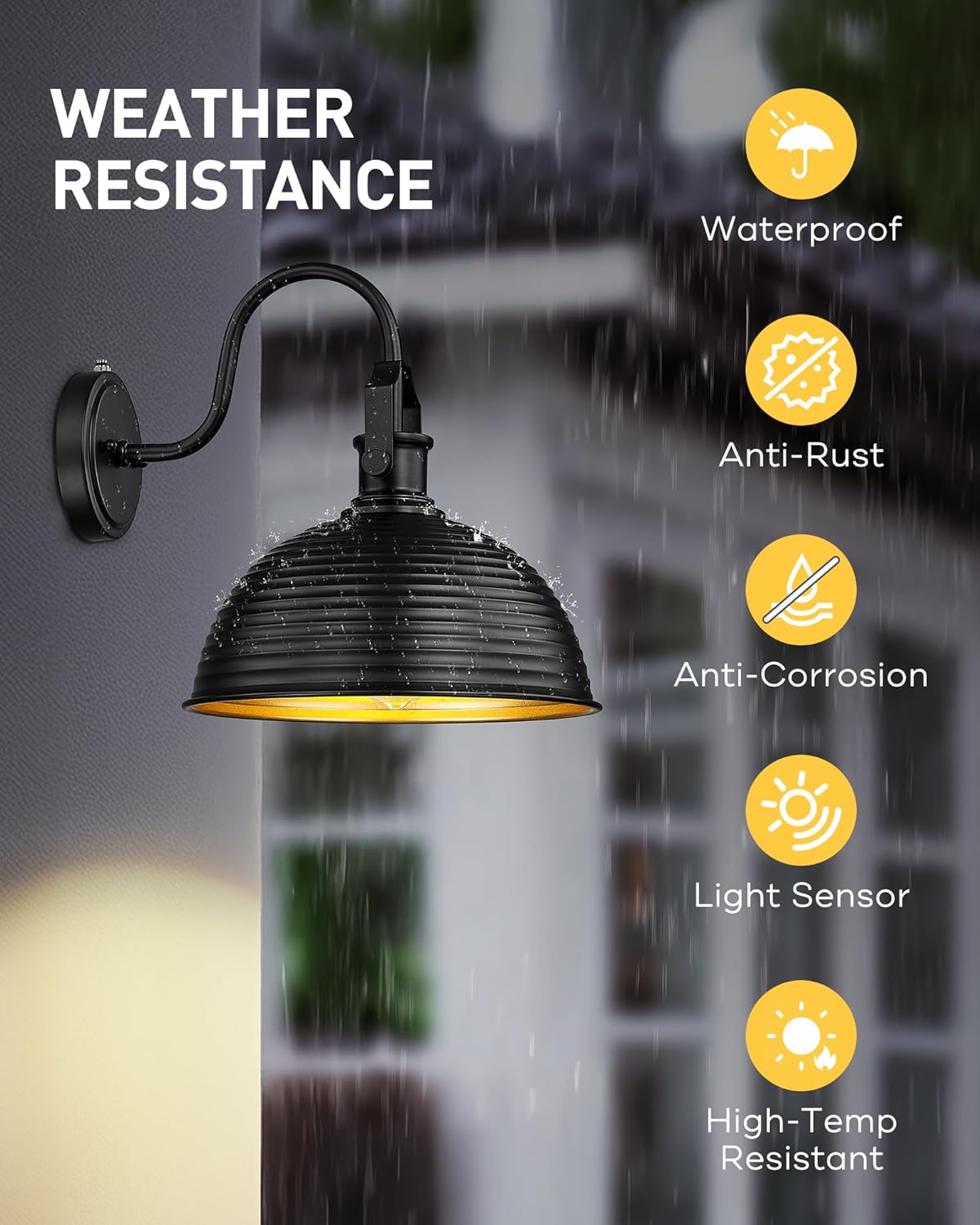 kudos Dusk to Dawn Sensor Outdoor Light Sconces Wall Mount, 12" Large Waterproof Farmhouse Porch Light, Exterior Garage Light Fixtures, 1 Pack, KDOWL04-BK-S-LC