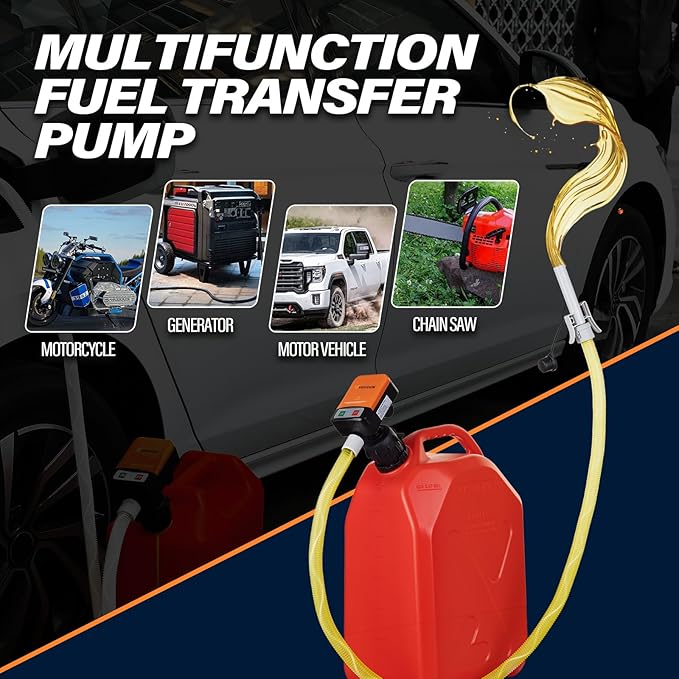 Fuel Transfer Pump with Auto Stop Sensor Overfill Protection,Kit with 4 Tank Adapter, 3.2 GPM Portable Automatic Fuel Transfer Pump, Portable Gas Pump for Oil, Diesel, Gasoline (orange+Black)