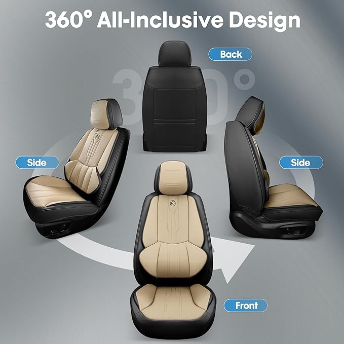 Car Seat Covers Custom Fit for Ford F150 2009-2026, Faux Leather Seat Cover Set for 2017-2026 F250 F350 F450, Acommodating Regular Cab Super Cab Super Crew Pickup Truck Cushions(BeigeBlack, Full Set)