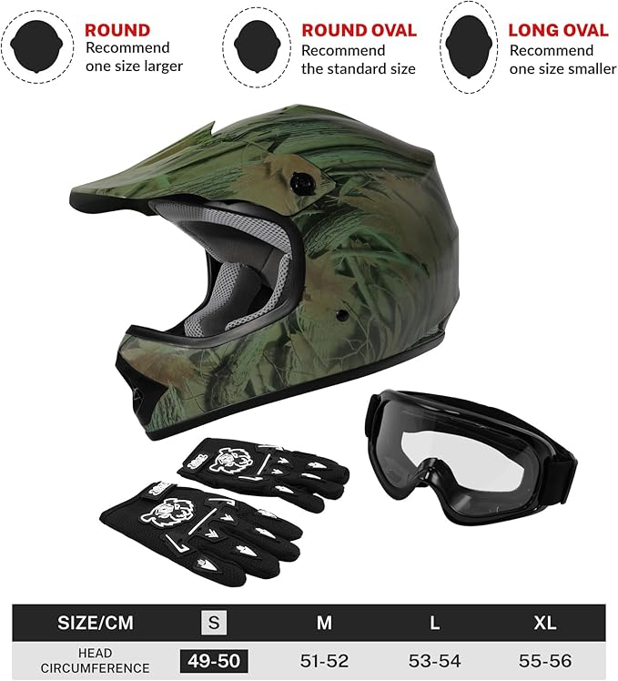 XFMT DOT Youth Kids Dirt Bike Helmet Full Face Motocross Helmets for Off-Road ATV Street Bike Four Wheeler Motorcycle with Goggles & Gloves (Maple Leaf, Small)