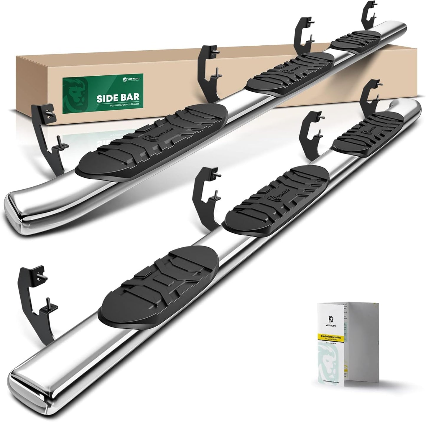 YHTAUTO 5 Inch Running Boards Side Steps Compatible with 2019-2024 Chevy Silverado & GMC Sierra 1500/2500 HD/3500 HD, Crew Cab, 5.5' Short Bed, Oval Bent Ends Stainless Steel Polished Chrome