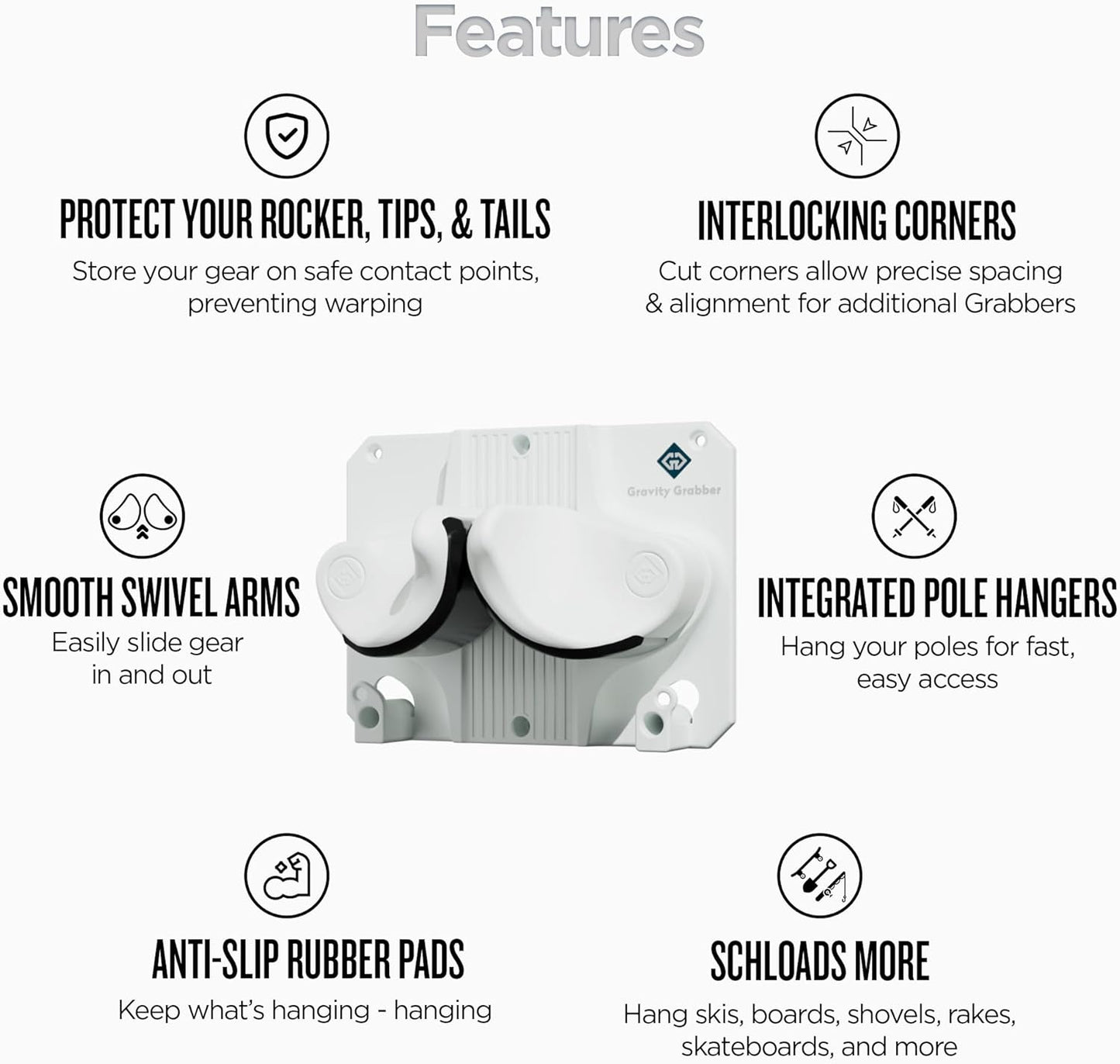 Ultimate Ski & Snowboard Wall Rack | Secure, Non-Slip Storage | Fits Any Ski/Board | Garage Organization | Ski Storage Rack | Snowboard Storage Rack | Winter Gear Organizer | 3 Pck