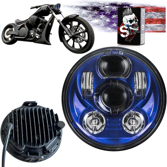 SLK-Lights VT1300 Fury Daymaker LED Headlight 5 3/4in - Direct Fit - Plug & Play - Compatible Honda VT1300 2010-2025 Honda Fury, Sabre, Interstate, and Stateline (Blue)