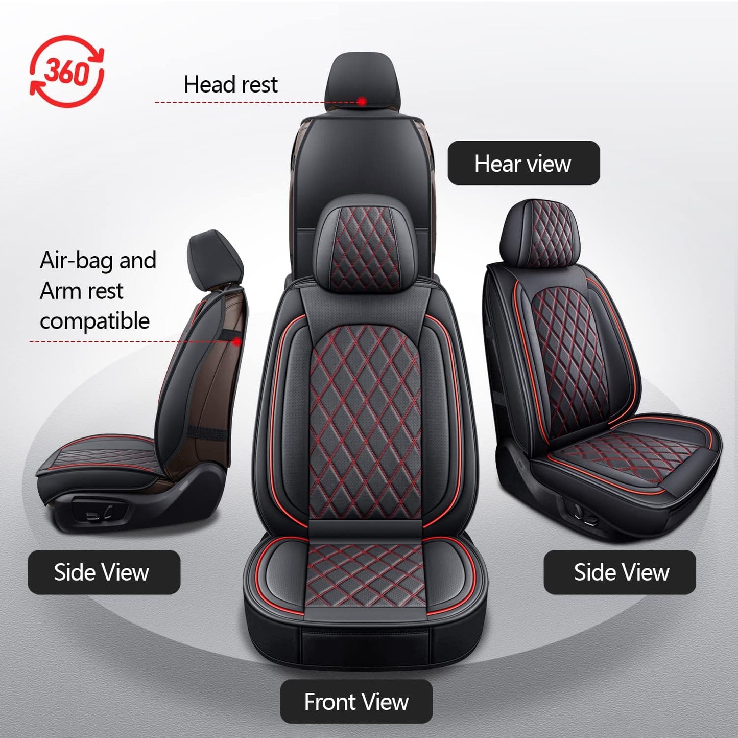 MIROZO Dodge Ram Seat Covers Full Set,5PCS Car Seat Cover Waterproof Fit 2009-2025 Ram 1500 2500 3500 Crew Quad Regular Cab Pickup Cushions with Split Bench 40/60 (Black and Red,Full Set Flat Back)