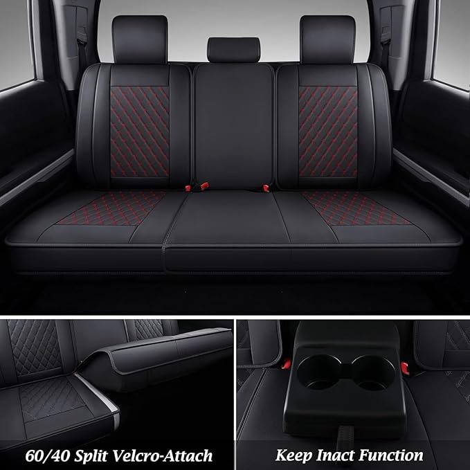 Coverado Tundra Seat Covers, Back Leather Car Seat Covers for Trucks, Automotive Seat Covers Protector Custom Fit 2007-2021 Toyota Tundra(Rear Seat Cover/Red)