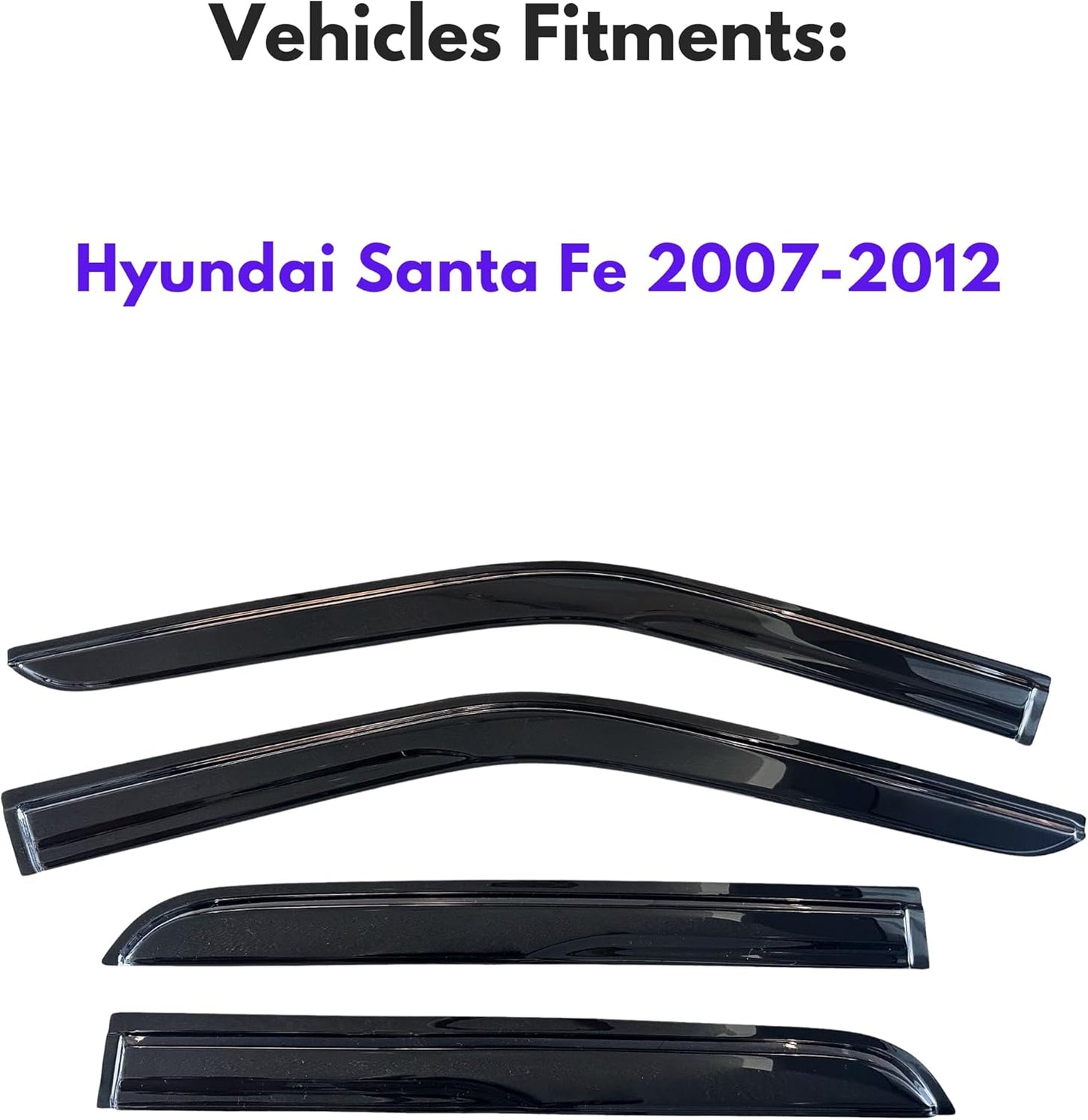 KPY Window Visor Compatible with Hyundai Santa Fe 2007-2012, 4PC Rain Guard Side Window Vent Deflectors Tape-On Mugen Style, 2007 2008 2009 2010 2011 2012
