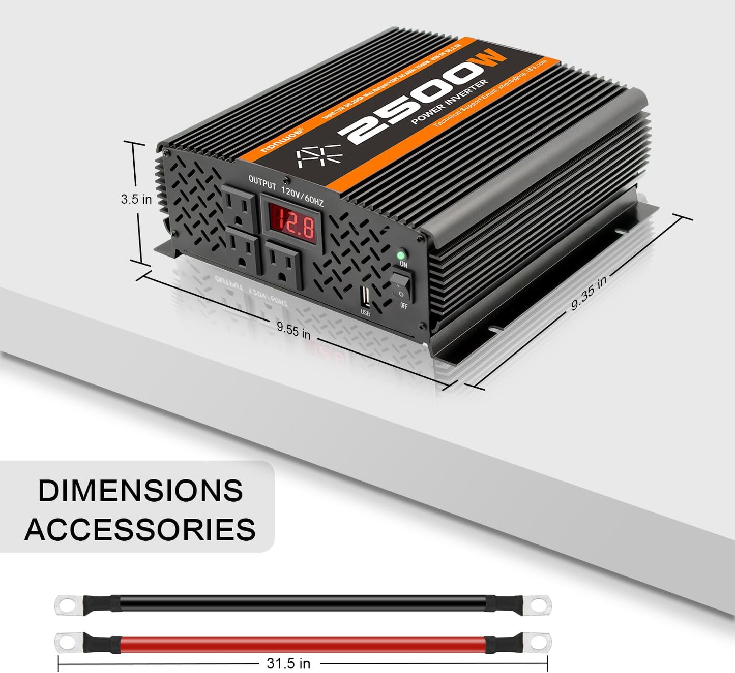 2500 Watt car Power Inverter 12V to 110V /120V, 2000+ watt invertor for RV semi Trucks Vehicles 12V to 110V Converter with 3 AC outles and LCD Screen - 2500W