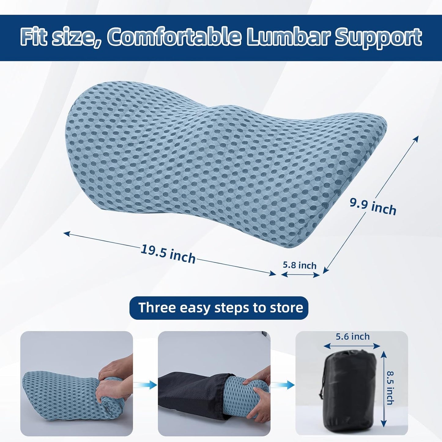 Lumbar Pillow, Memory Foam Lumbar Support Pillow for Office Chair and Car Seat, Ergonomic Streamline Back Pillow for Lower Back Pain Relief, Back Support Pillow for Sitting, Driving, Traveling