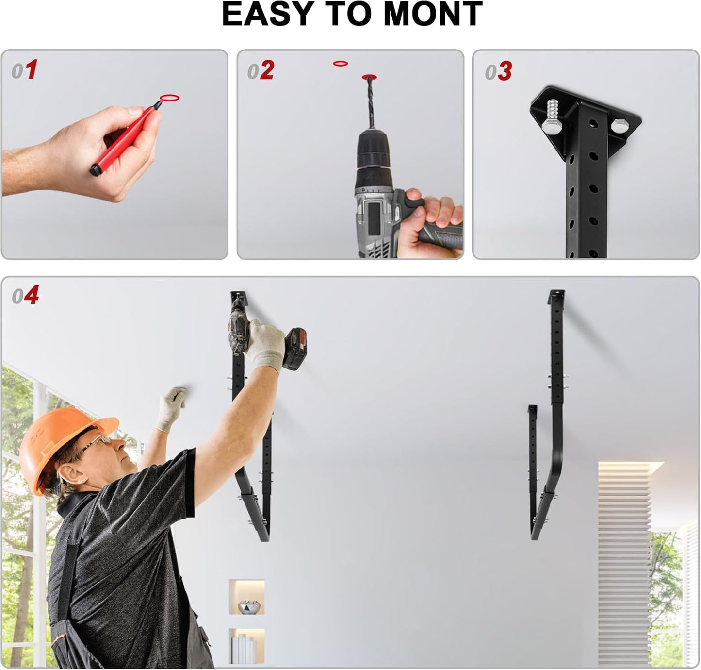 Adjustable Garage Ceiling Storage Racks, Garage Overhead Storage Bracket,Ceiling Mounted Heavy-duty Garage Storage Shelves,33 in. x 34 in,200lbs Weight Capacity, Black