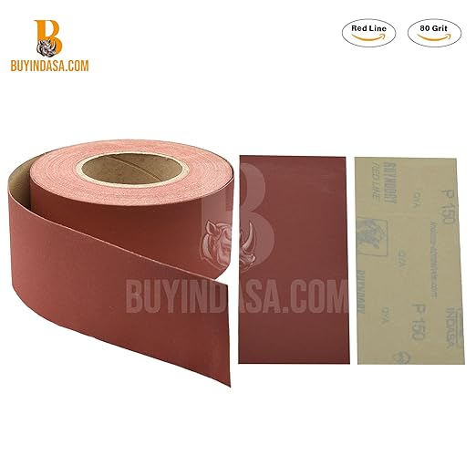 Indasa 2.75" PSA Sandpaper Roll - Rhynostick 80-Grit 27 Yard Long Continuous Roll, Self-Adhesive Stickyback Sand Paper for Woodworking, Automotive, Metal (Aluminum Oxide Plus Lubricant), Redline