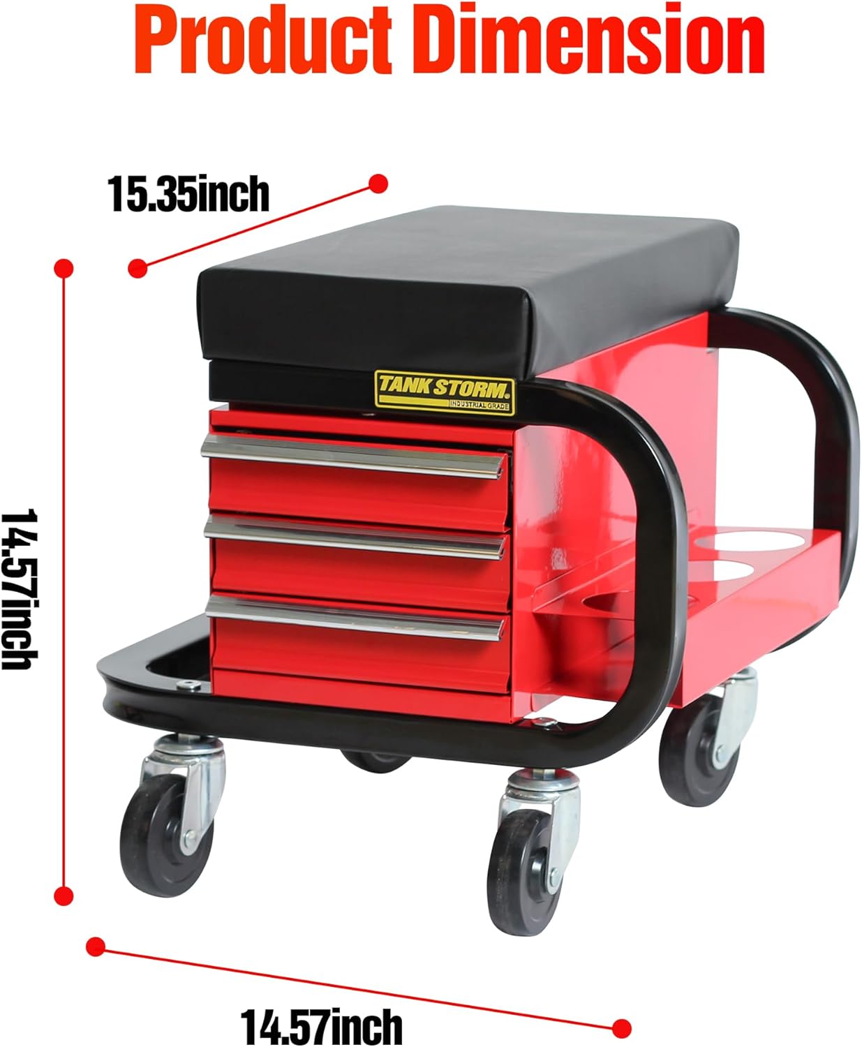 Tool Box Built-in Creeper Seat, Garage Shop Roller Seat, 3 Drawers Heavy Duty Tool Chest with 4 Rolling Casters-350 Lbs Capacity