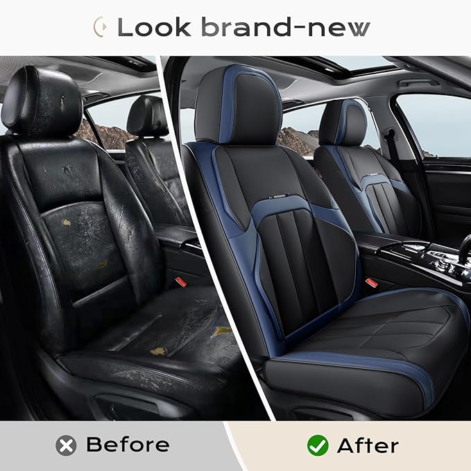 Coverado Car Seat Cover, Cover for Cars Front Seat, Premium Leather, Universal Fit Waterproof Seat Protectors, Car Seat Cushion Non-Slip for Most Cars-BlackBlue