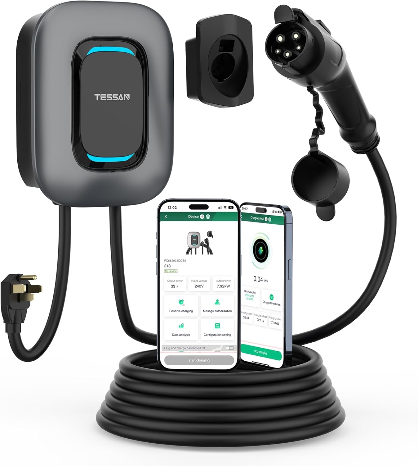 EV Charger Level 2, TESSAN 40A/240V Electric Vehicle Charing Station, Smart EV Chargers Equipment App Control Wi-Fi （Only 2.4Ghz）& Bluetooth 25ft Cable with NEMA 14-50 Plug for Indoor Outdoor Home