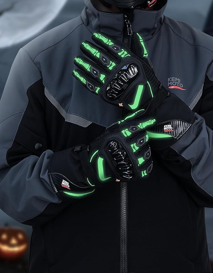 KEMIMOTO Winter Motorcycle Gloves, Rainproof Riding Warm Gloves with Touchscreen for Motorcycle Riding, ATV, UTV, Snowmobile Glow-in-The-Dark Green XL