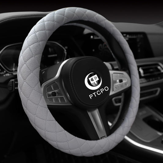 Soft Car Steering Wheel Cover for Sedan, SUV, Warm Luxury Velvet, Odorless, Universal, Anti Slip, Summer Winter, Gray, Large Size[15" 1/2-16"](39-41cm)