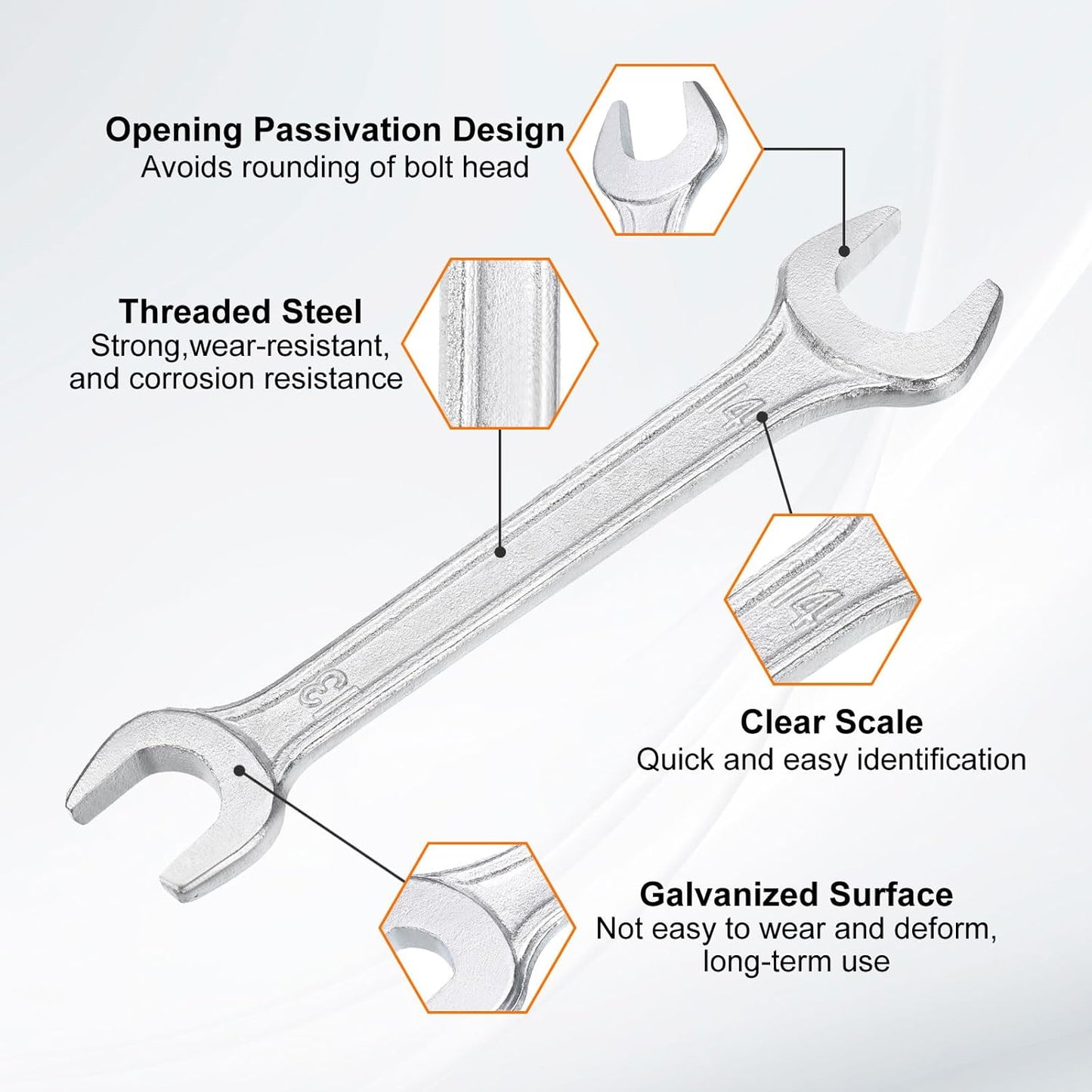 HARFINGTON 2pcs Double Open End Wrench 13mm x 14mm Metric 15 Degree Offset Angle Small Flat Head Wrench Galvanizing Open Ended Spanner for Automotive Repair Furniture Assembly