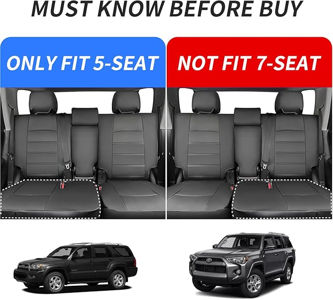 coverdream 4Runner Seat Covers Custom Fit for 2010-2024 Toyota 4Runner (5-Seater,2-Row)- Full Coverage Airbag Compatible Polyester Seat Protector (Full Set,Black)