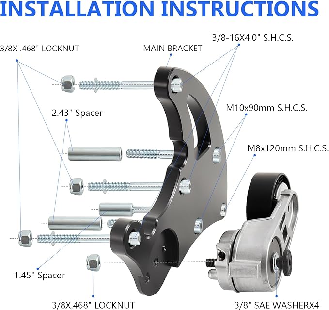 LS Swap R4 AC Compressor Bracket ,LS High Mount A/C Bracket Kit with Belt Tensioner Compatible for Chevrolet GMC SUV Truck Vortec Engines LS1 LS2 LS3 LS6