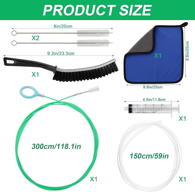 XANGNIER Upgraded Auto Sunroof Drain Cleaning Tool,118in Extra Long Flexible Car Sun Roof Drain Cleaner Unclogger Tool with Tube Cleaner Brush Syringe Hose Cleaning Kit for Windshield Wiper Hole
