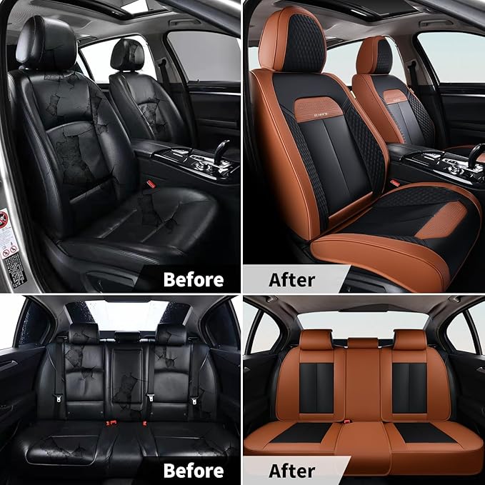 FLORICH Universal Car Seat Covers for Front Seats, Leather Seat Covers Universal Anti-Slip Driver Seat Cover, Automotive Vehicle Seat Covers fit for Trucks Vans SUVs Sedans (2 Packs, Brown&Black)