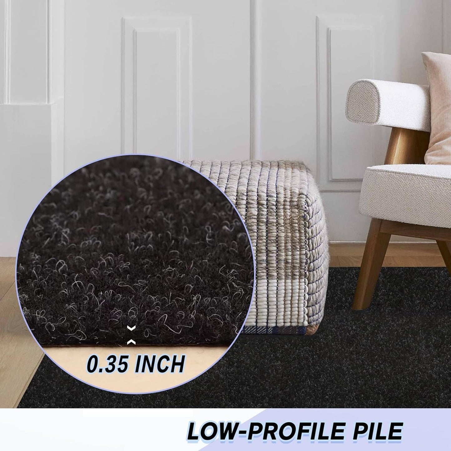 Custom Size Backed Non-Slip Area Rugs Runner, Easy Clean, Waterproof Runner Rugs for Hallway Entryway, Kitchen, Laundry, 2FT x 18FT, Black