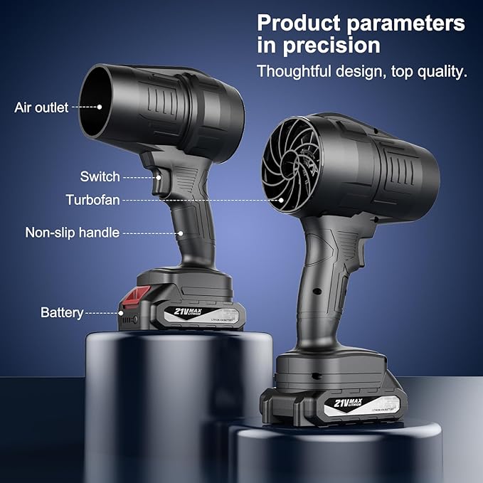 Fostex Cordless Leaf Blower, Handheld Turbo Air Blower with 2 Batteries, Lightweight & Portable, 6 Speed Modes, for Car Drying, Snow, Dust and Leaf Blowing