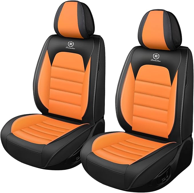 Car Seat Covers for GMC Sierra 1500/2500/3500 Denali SLT AT4 AT4X Base Seat Covers 2008-2025, Waterproof Premium Nappa Leather Seat Protectors(Standard 2 Seats/Black&Orange)