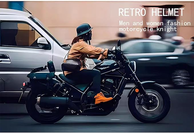 German Motorcycle Helmet DOT Approved Open Face Motorcycle Helmet Lightweight Low Profile Open Face Half Face Helmet Adult Men Women Vintage German Style Half Face Skull Cap Helmets,M-XXL