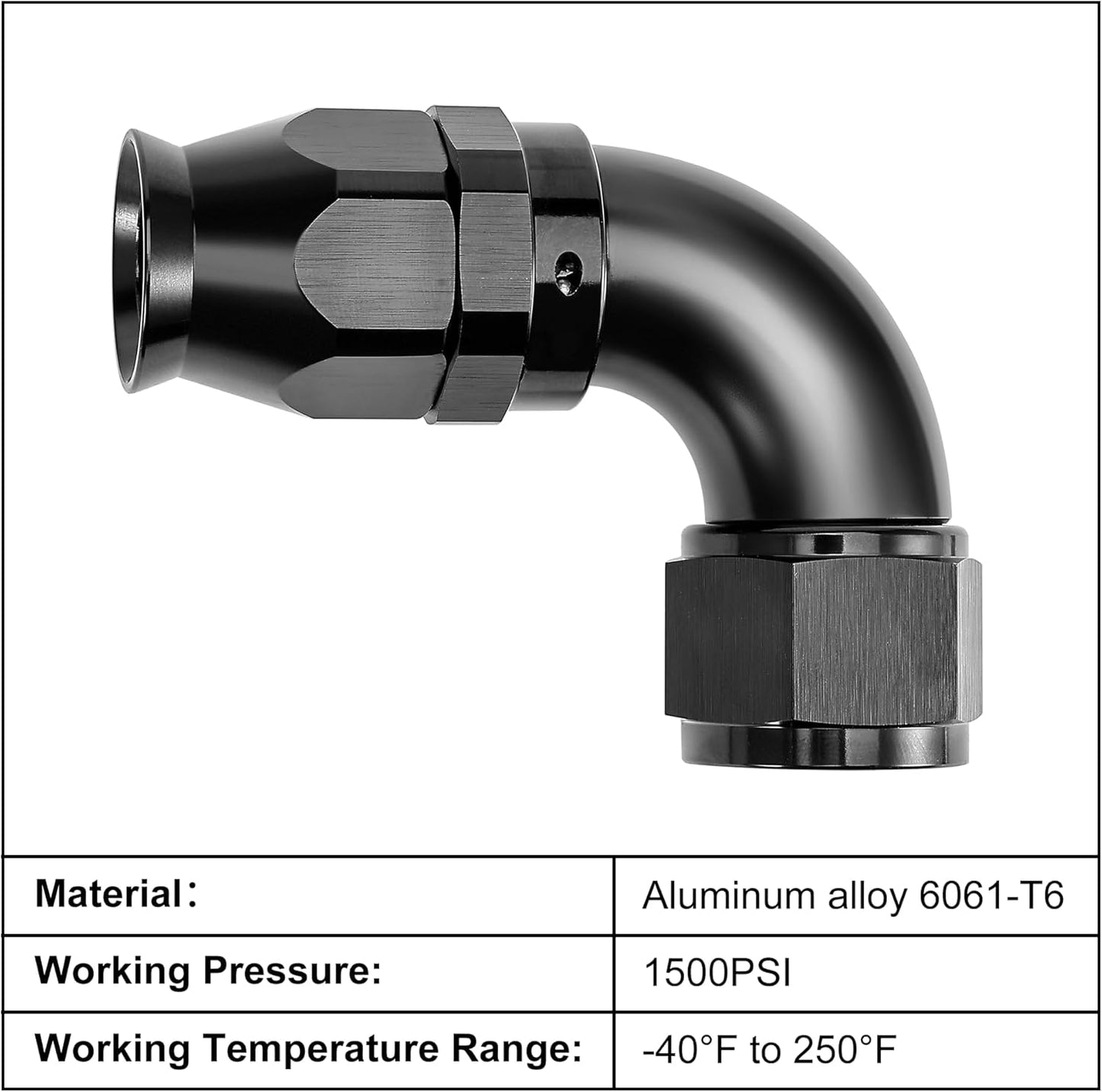 EVIL ENERGY 6AN 90 Degree PTFE One Piece Full Flow End Hose Fitting Aluminum Black