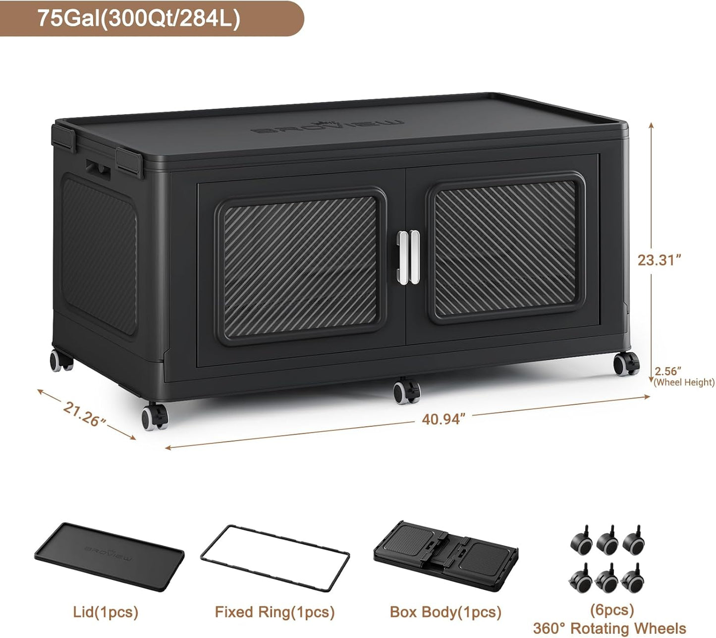 300 Qt Stackable Storage Bin with Lid, 75Gal Extra Large Collapsible Storage Boxes, Folding Plastic Drawer, Heavy-Duty Store Cabinet, Closet Organizer for Home Kitchen, 1 Pack Black