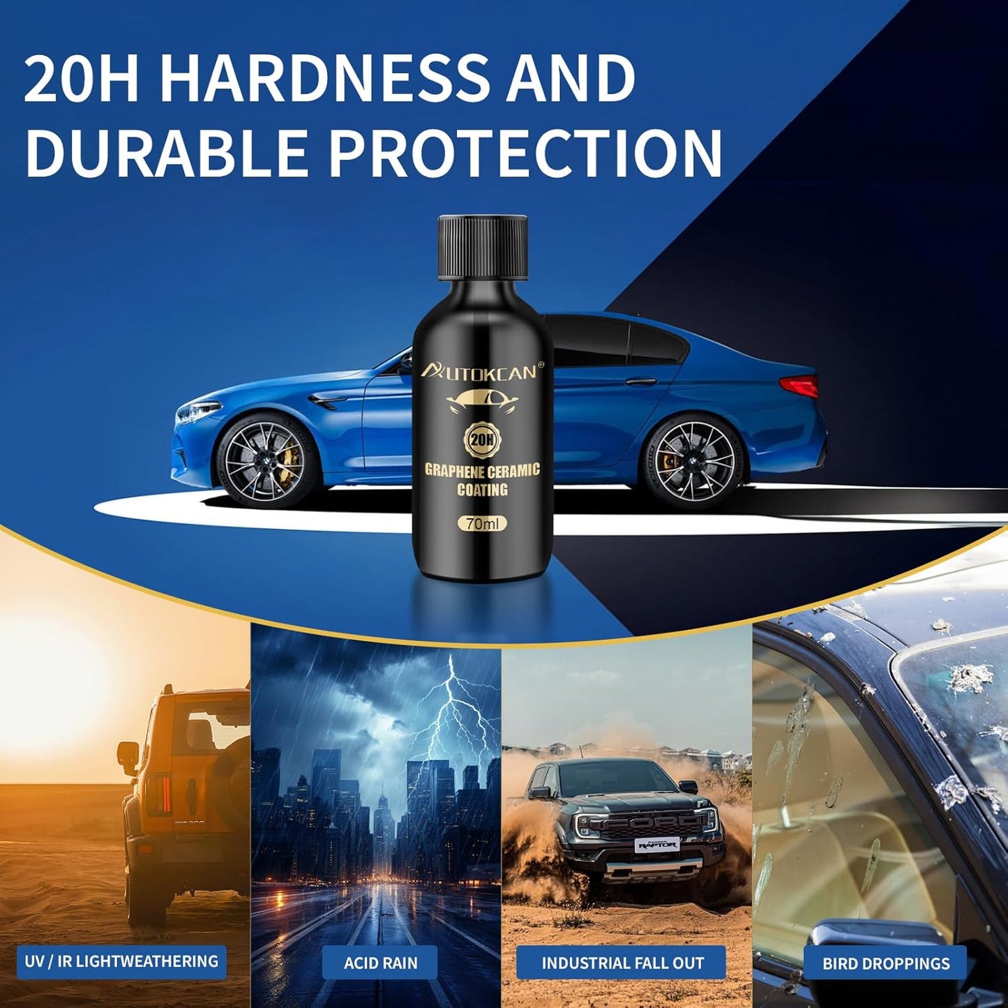 Graphene Ceramic Coating(70ml), Advanced 20H Ceramic Coating for Cars Long Lasting High Gloss Nano Graphene Coat Kit Hydrophbic Mirror Paint
