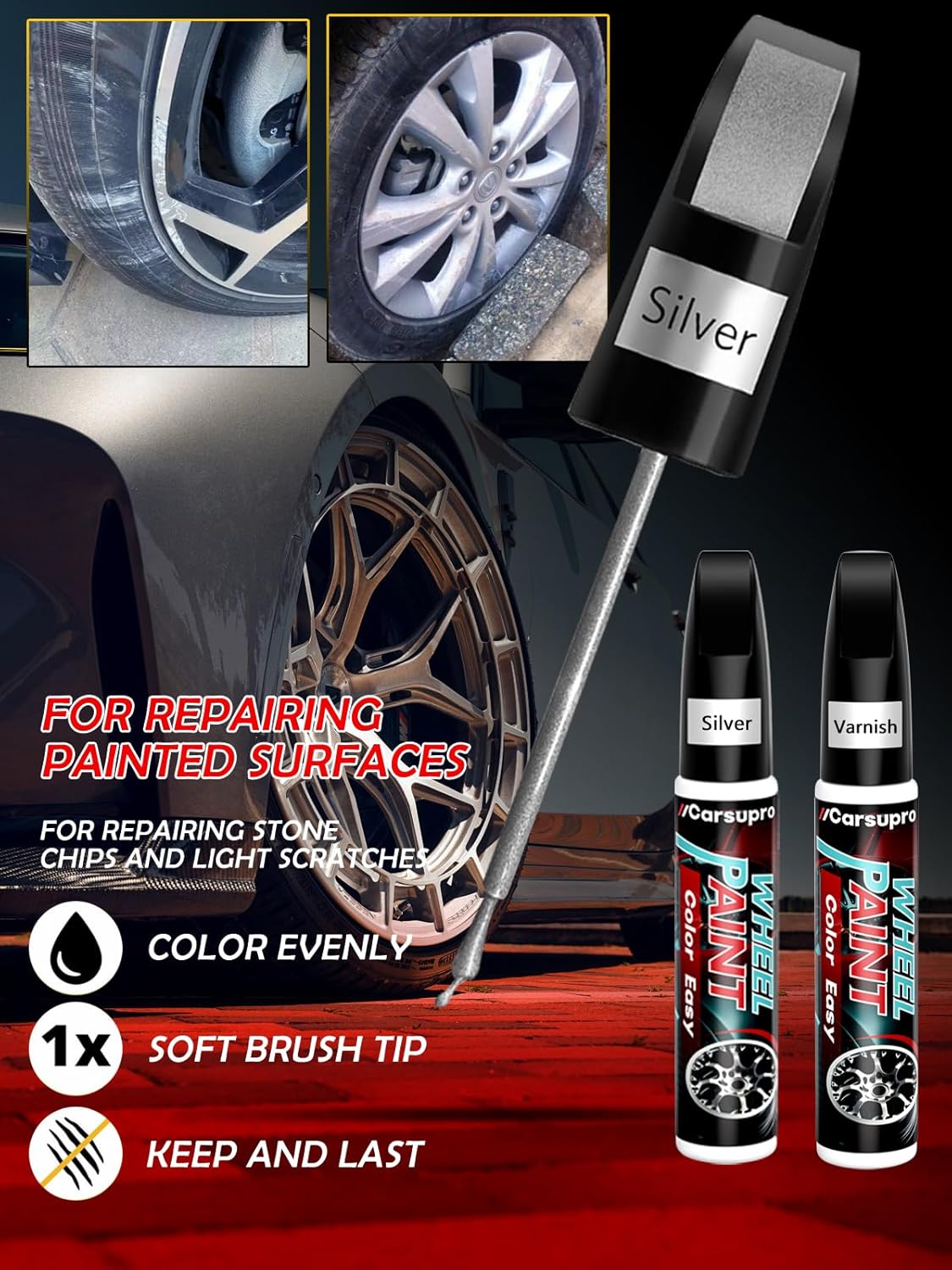 Silver wheel Touch Up Paint. Wheel Scratch Repair Pen. Car Rim Paint Pen Quick And Easy Fix Rim Scratches,Rim Paint For Car Wheel Repair