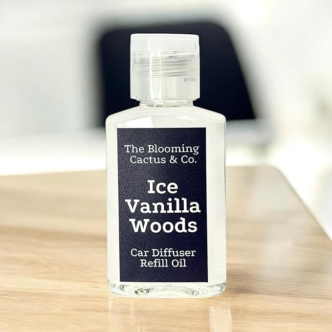 Car Air Freshener with 1 Oz Refill included | Car scented on the go | Car Air Freshener | Long Lasting Hanging Fragrance | Phthalate Free Fragrance. (Iced Vanilla Woods, 8 ml)