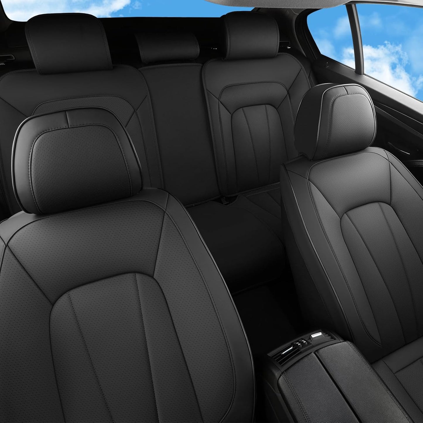 Car Seat Covers,5 Seats Automotive Seat Covers,Breathable Car Seat Protector Waterproof Leather Car Seat Covers for SUV, Sedans and Trucks，Luxury Full Wrapping Edge Seat Covers,Black