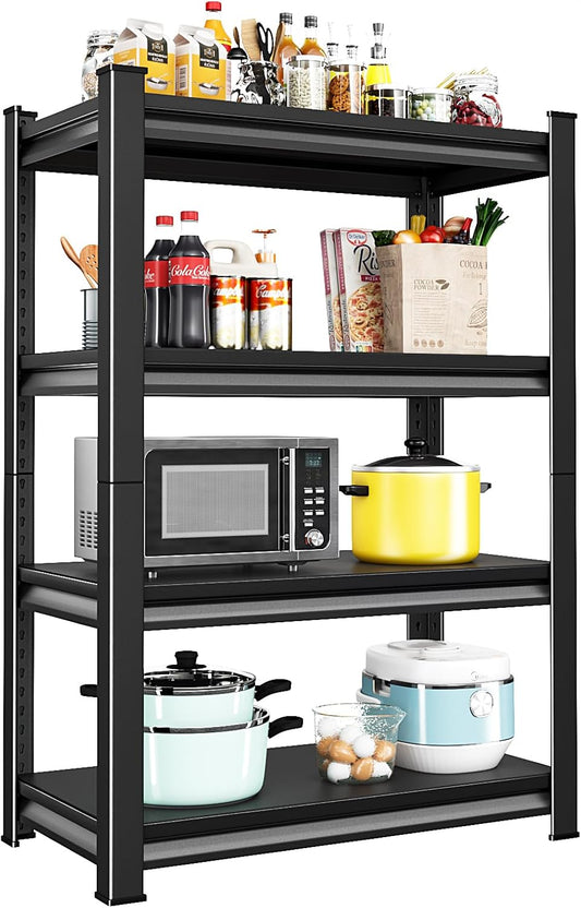 1400LBS Garage Storage Shelves Heavy Duty, 35" W x 16" D x 66" H,4-Tier Garage Shelving Heavy Duty, Industrial Metal Shelving Units for Basement,Fish Tank,Black