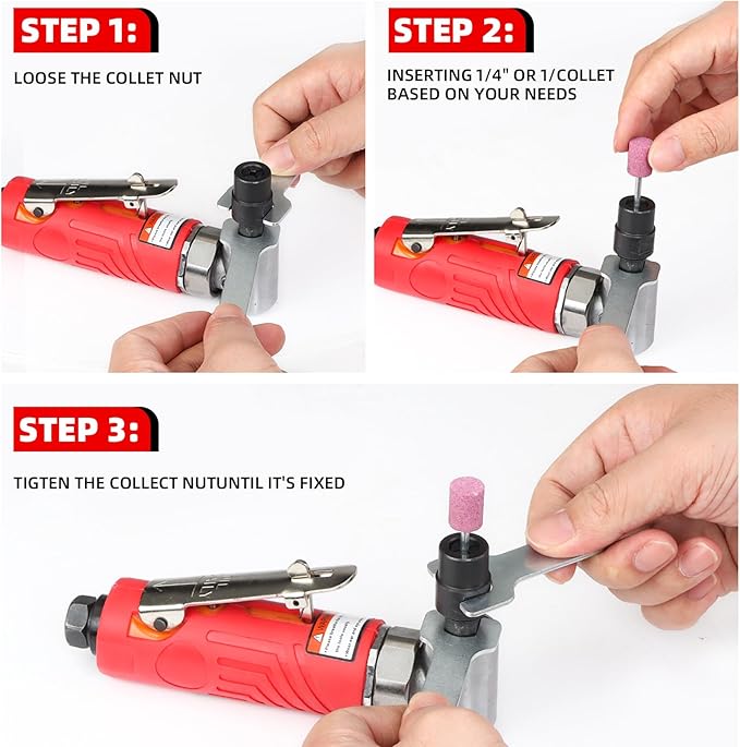 1/4-Inch Air Right Angle Die Grinder, Pneumatic Die Grinder Tool with 1/4" & 1/8" Collets, Heavy Duty Air Grinder for Grinding, Cutting, Polishing, Deburring, Welding Repair - Air Tools DIY
