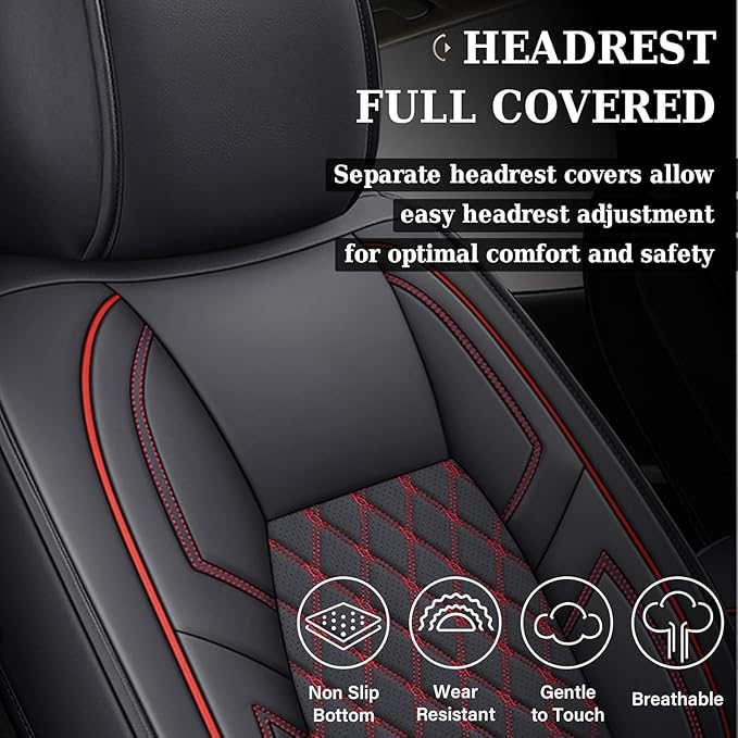 Coverado Tundra Seat Covers, Back Leather Car Seat Covers for Trucks, Automotive Seat Covers Protector Custom Fit 2007-2021 Toyota Tundra(Rear Seat Cover/Red)