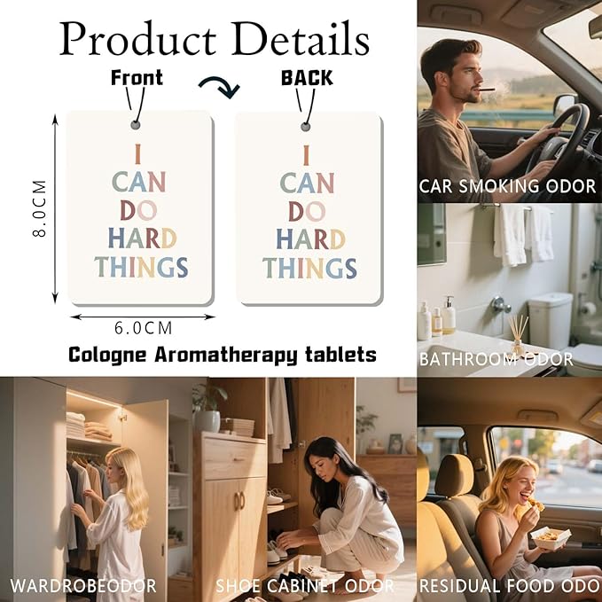 Inspirational Quote Car Air Freshener 4Pcs, Motivational Phrases Hanging Scents for Cars Closet Drawer Books，Uplifting Car Accessories Mirror Decor for women