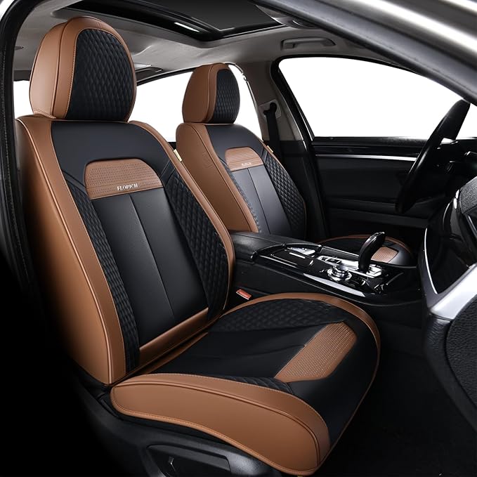 FLORICH Car Seat Covers Front Seats Only, Luxury Leather Seat Covers Universal Anti-Slip Driver Seat Cover, Automotive Vehicle Seat Covers fit for Trucks Vans SUVs Sedans (2 Packs, Coffee)