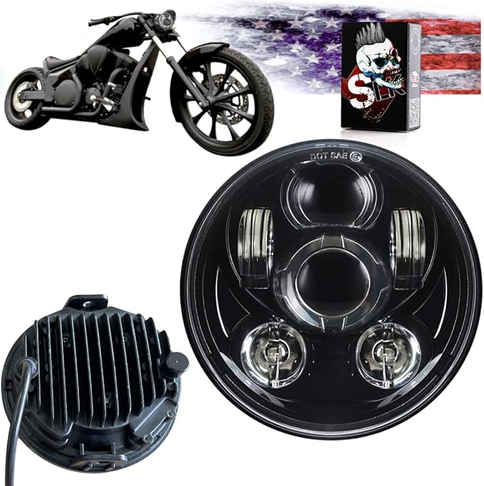 SLK-Lights VT1300 Fury LED Daymaker Black Headlight 5 3/4"- Direct Fit - Plug & Play - Compatible Honda VT1300 2010-2022 Honda Fury, Sabre, Interstate, and Stateline (Black)
