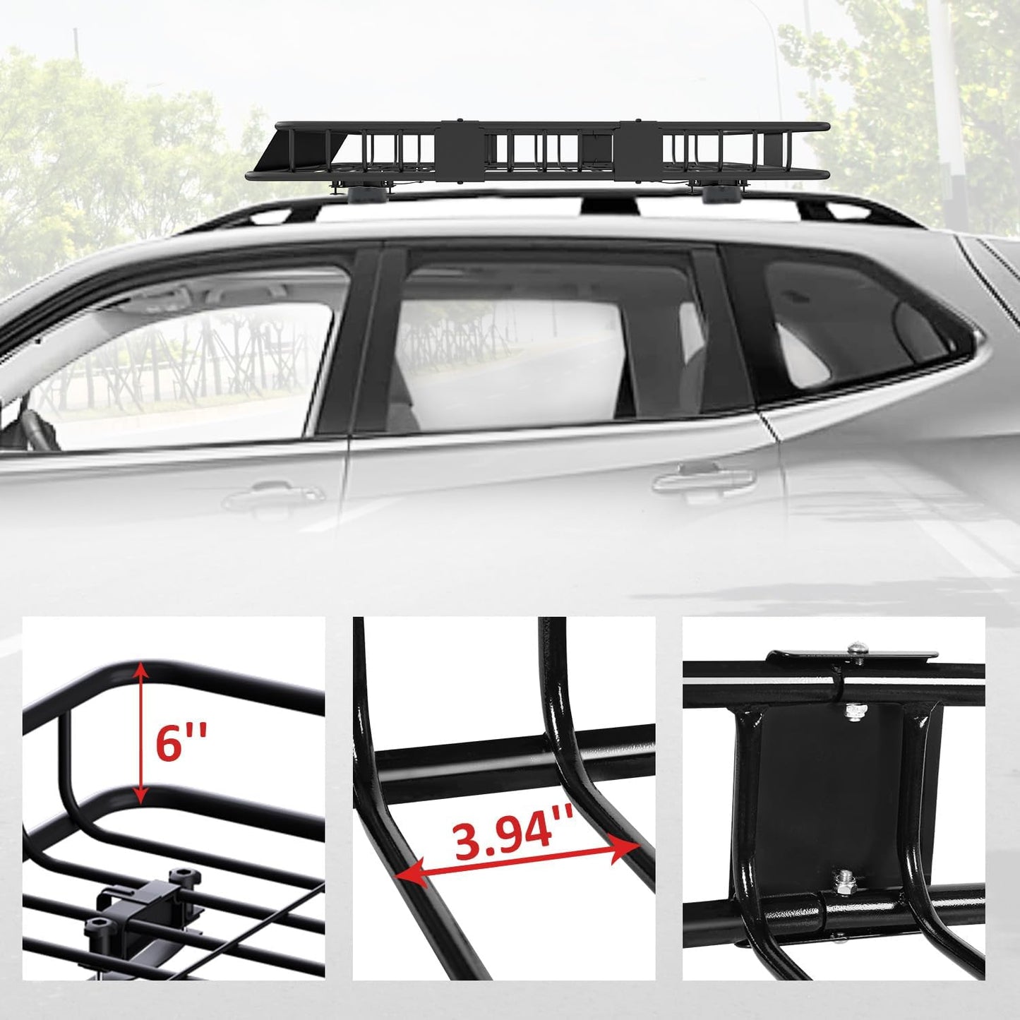 FORWODE 250LB Capacity Heavy Duty 64" x 39" x 6" Roof Rack Cargo Carrier Basket – Includes Cargo Net, for SUV/Truck/Van, Perfect for Travel & Camping