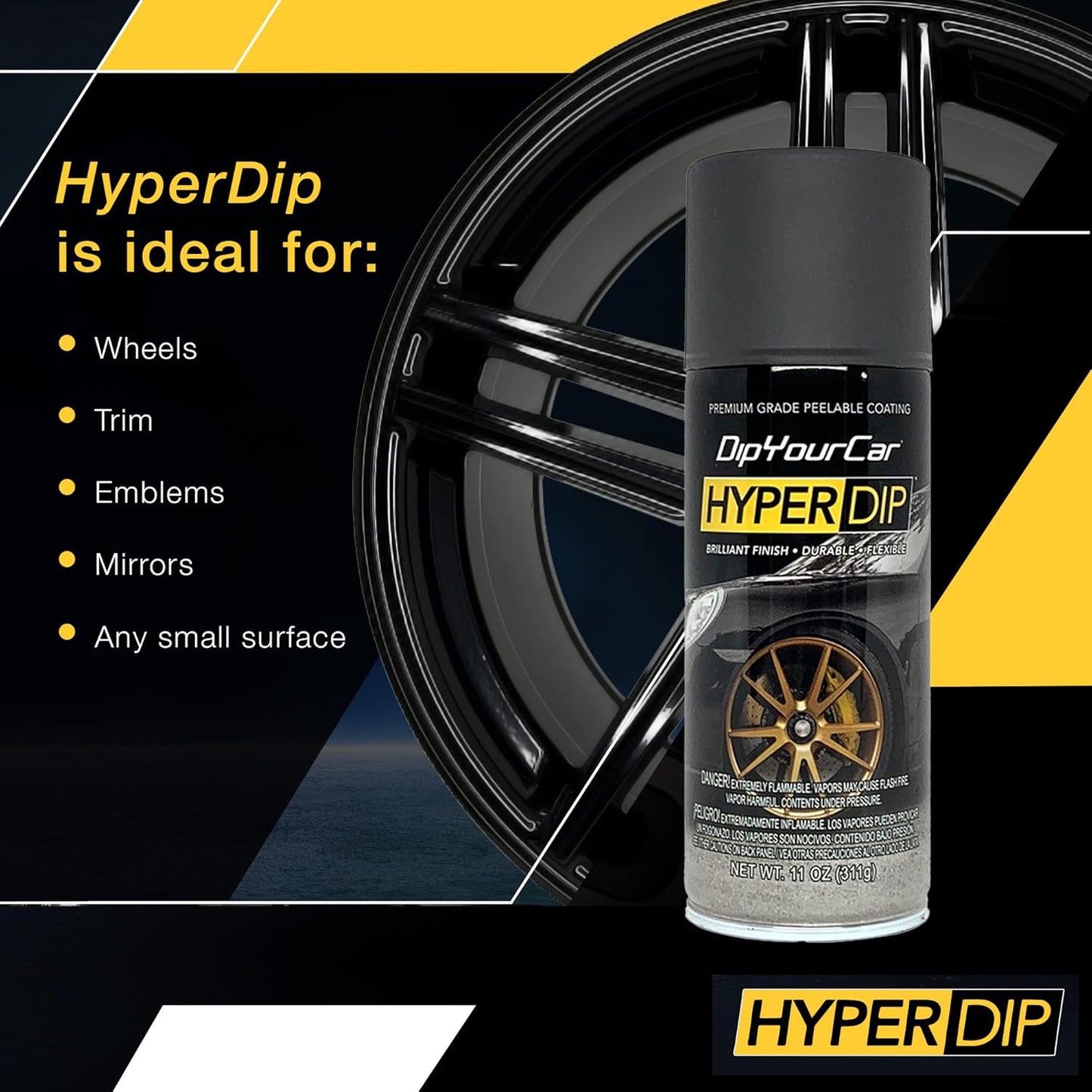 DipYourCar.com HyperDip Paint - Can of Sprayable Automotive Dip Coat - Removable Peelable Paint Protection for Cars - Piano Black Gloss Coat Spray