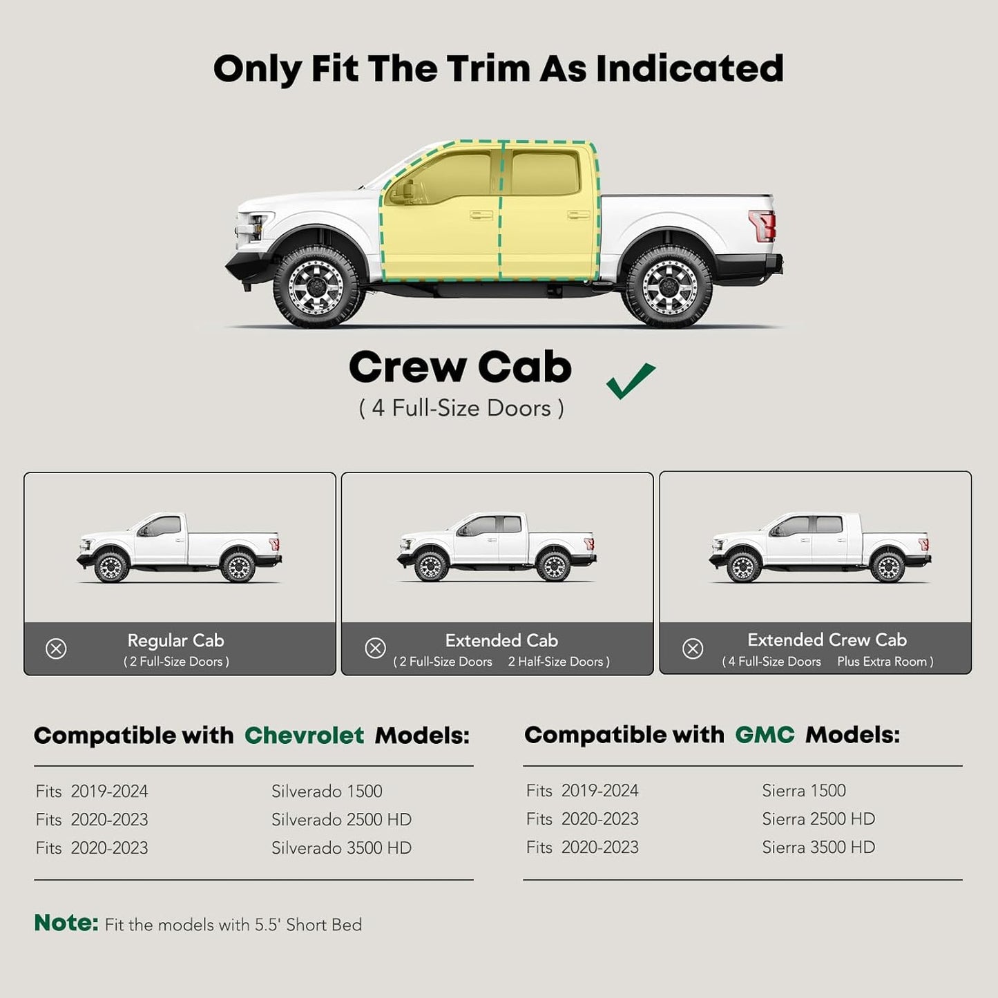 YHTAUTO 5 Inch Running Boards Side Steps Compatible with 2019-2024 Chevy Silverado & GMC Sierra 1500/2500 HD/3500 HD, Crew Cab, 5.5' Short Bed, Oval Bent Ends Stainless Steel Polished Chrome