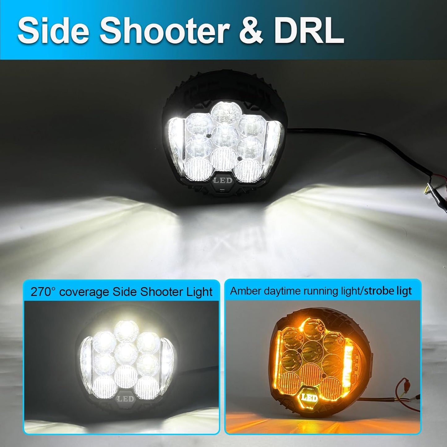 LIGBT 2PCS 5 Inch Round LED Offroad Light with DRL 90W LED Light Pods 270° Wide Range Super Bright White Side Shooter for Pickup Truck ATV UTV SUV