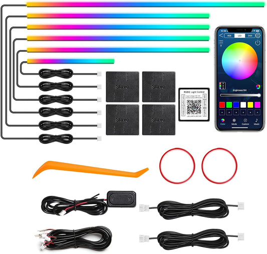 Dreamcolor Acrylic Interior Car LED Strip Light with Wireless APP, RGB 6 in 1 with 175 inches 612 LEDs Fiber Optic Car Ambient Lighting Kits, Dynamic Chasing Music Sync Neon LED Strip Lights for Car