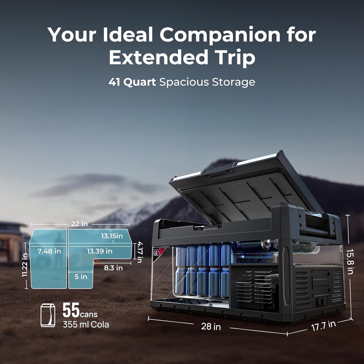 BougeRV 12 Volt Portable Refrigerator, 41 Quart Rocky V2.0 Dual Zone Car Fridge Freezer with APP Control, Compressor Cooler 12/24V DC, 110~240V AC for Overlanding, Camping, Travel, RV, Truck