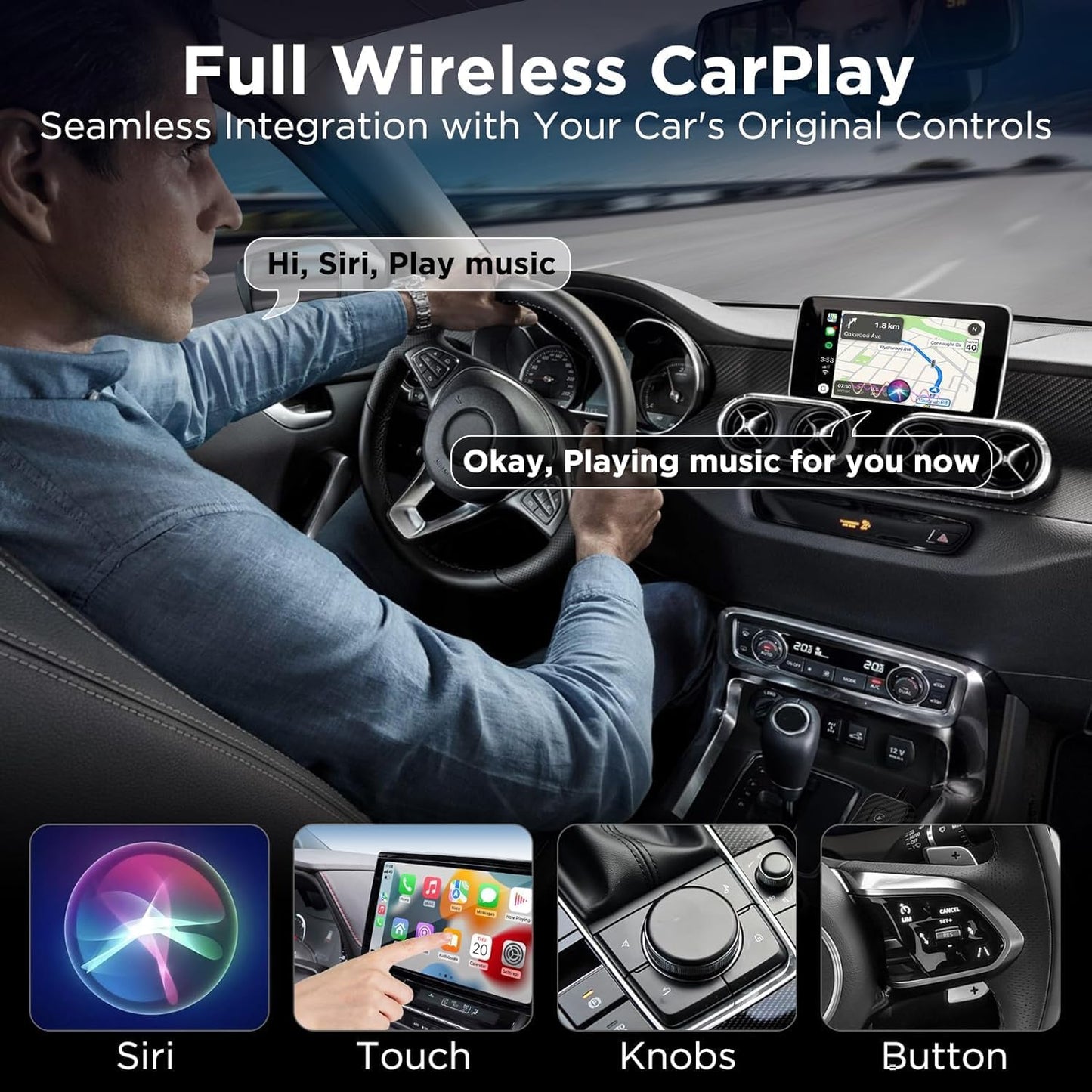 Wireless CarPlay Adapter for Apple iPhone，Wireless Carplay USB Dongle Converter Wired Carplay to Wireless, Support Online Update Plug and Play,Fit for Cars Built-in Wired CarPlay (Carbon)