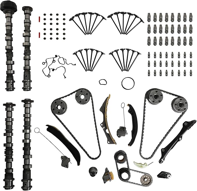 3.6 4Pcs Intake&Exhaust Camshafts Timing Chain Kit Valves Lifters Rocker Arms Fit For Chrysler Dodge Jeep Ram ProMaster 1500 3.6L V6 DOHC Pentastar 2011-2016 5184377AG 5184378AG 90511S