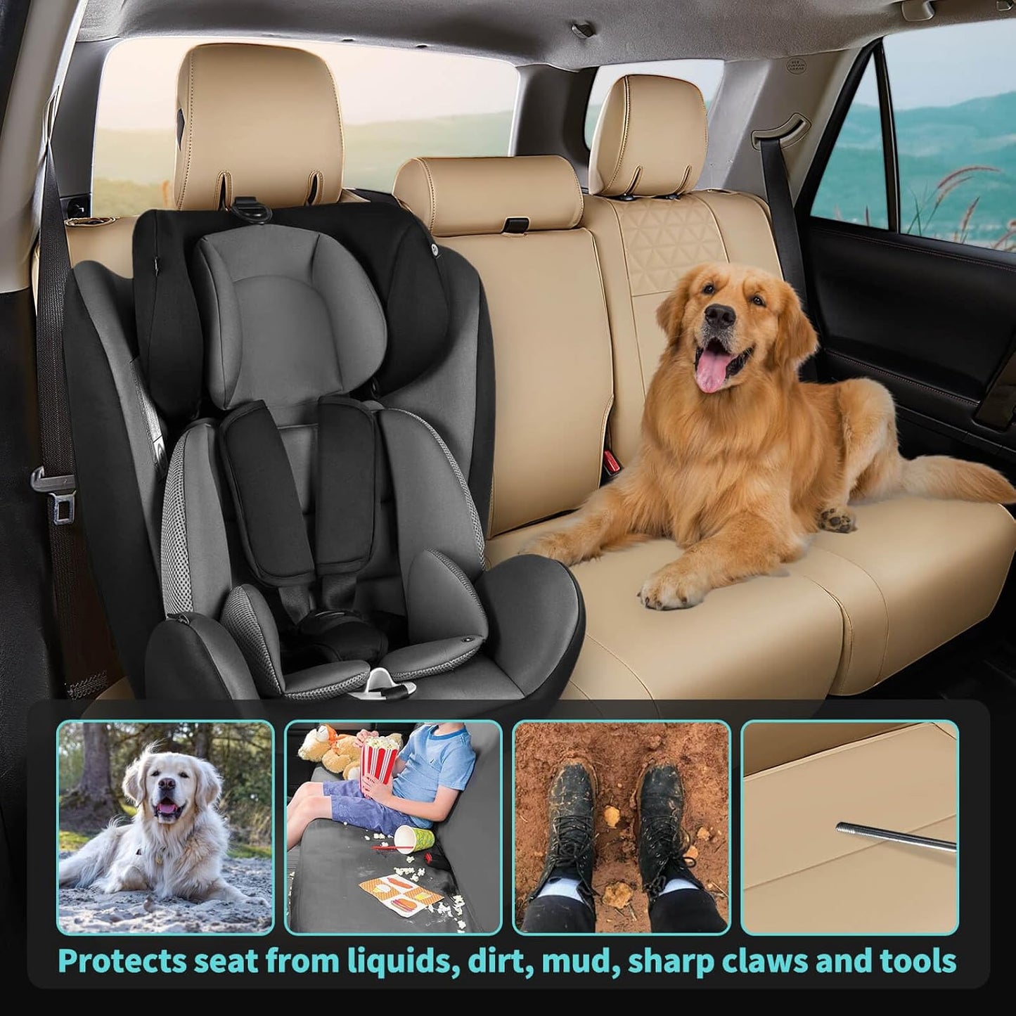 Seat Covers for Toyota 4Runner 2011-2024, Faux Leather Car Seat Cover Full Set, 2-Row-Only for 5 Seats Version-Beige